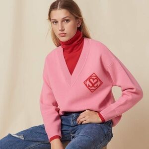 Sandro Pink V-Neck Sweater